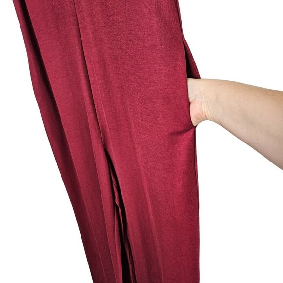 Sleeveless Maroon‎ Jumpsuit Studio B V-Neckline Pockets Pull On Boxy Lagenlook - Picture 4 of 16